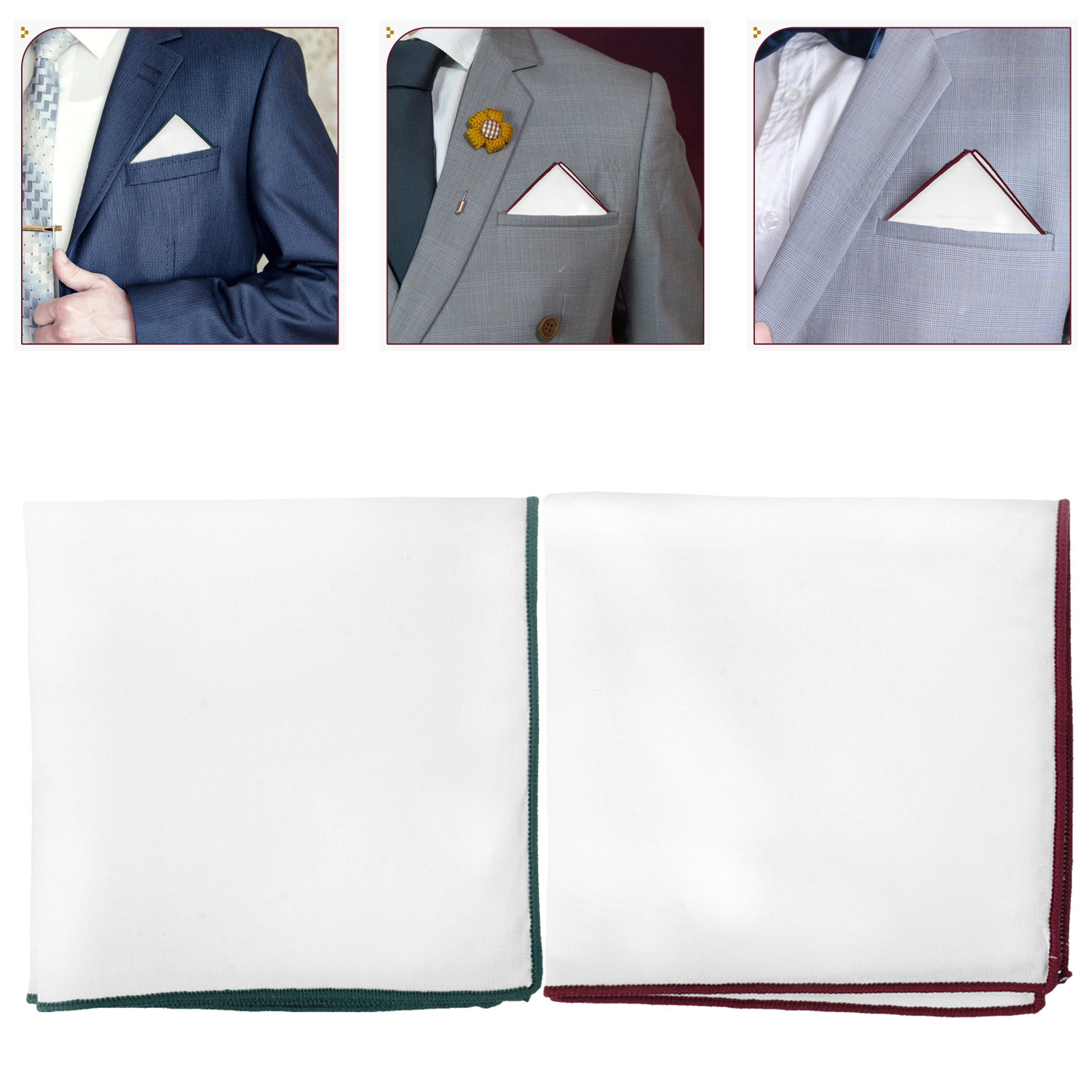 Handkerchief Cotton Men - 2 Stück weiße, schlichte Baumwoll-Einstecktücher für
